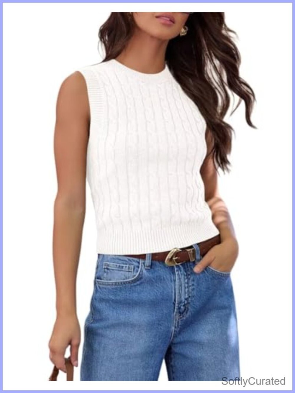 Ezbelle Women's Cable Knit Crop Tank Top Sleeveless Sweater Vest